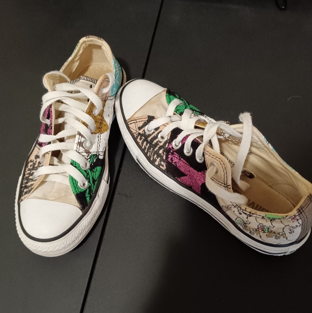 Converse Low Top Sneakers in White with Multicolor Graphic Accents